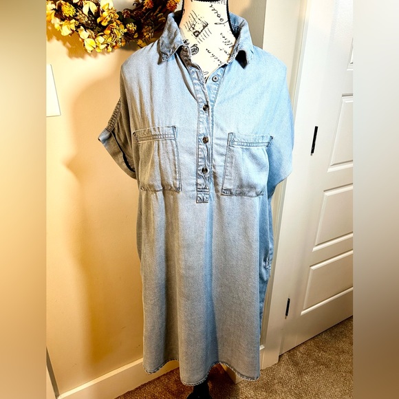 MARINE LAYER Daisy Chambray 1/4 Button Front Cuffed Sleeve Tunic/Dress Sz M - Picture 2 of 14